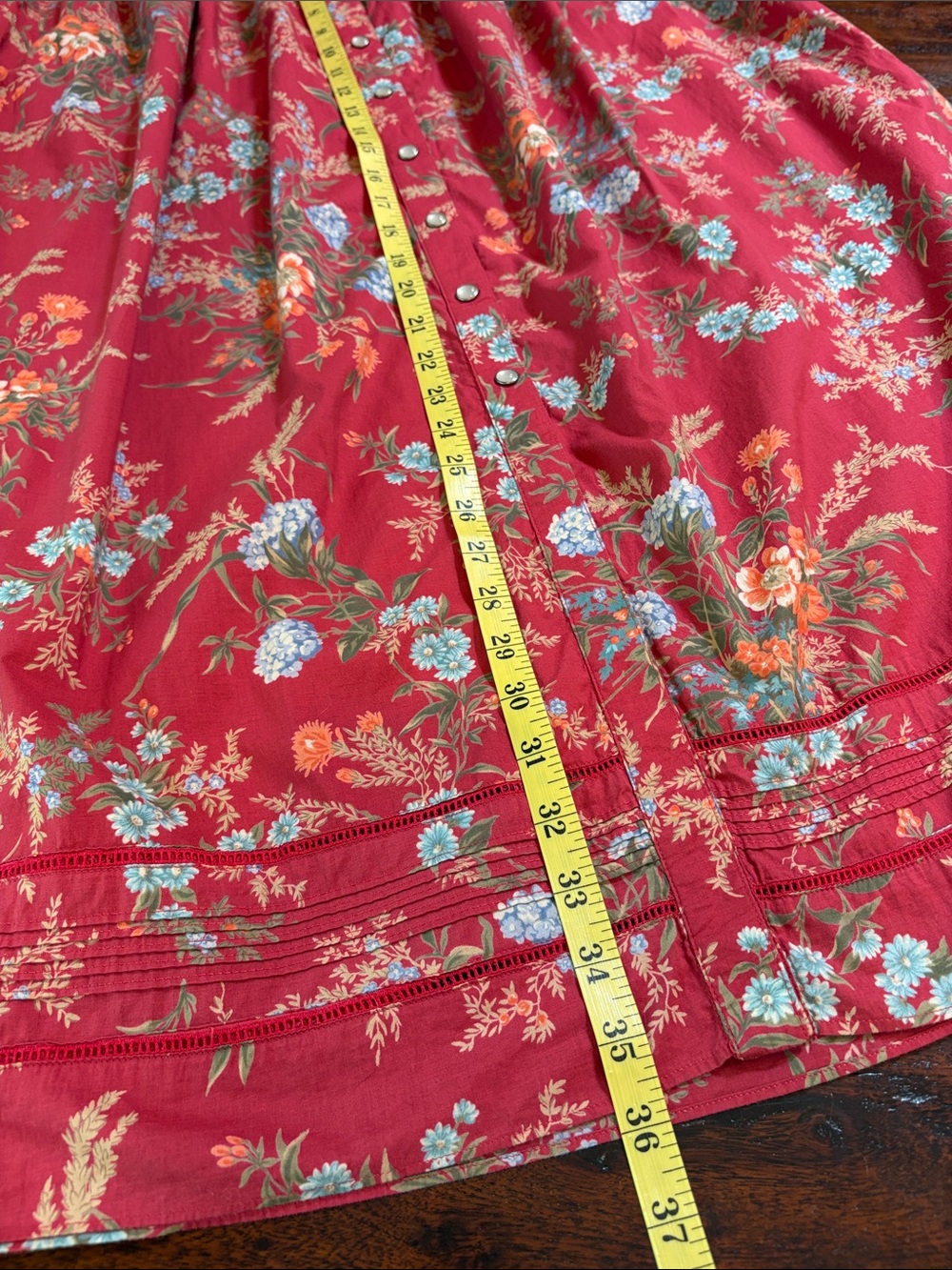 Vintage Lauren Ralph Lauren Red Cotton Floral Prairie Maxi Skirt sz Medium / 12 - Picture 12 of 12